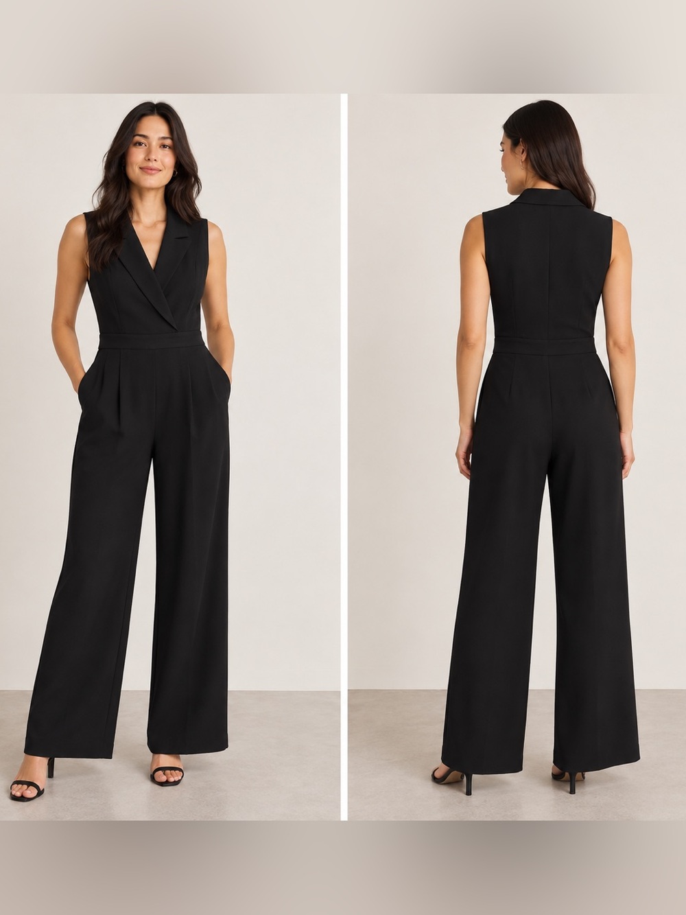 LOFT Black Tuxedo Style Sleeveless Jumpsuit Size 14P
